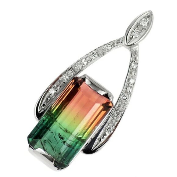 Pt900 Bicolor Tourmaline Diamond Pendant Top 6.28ct D0.10ct - Picture 1 of 6